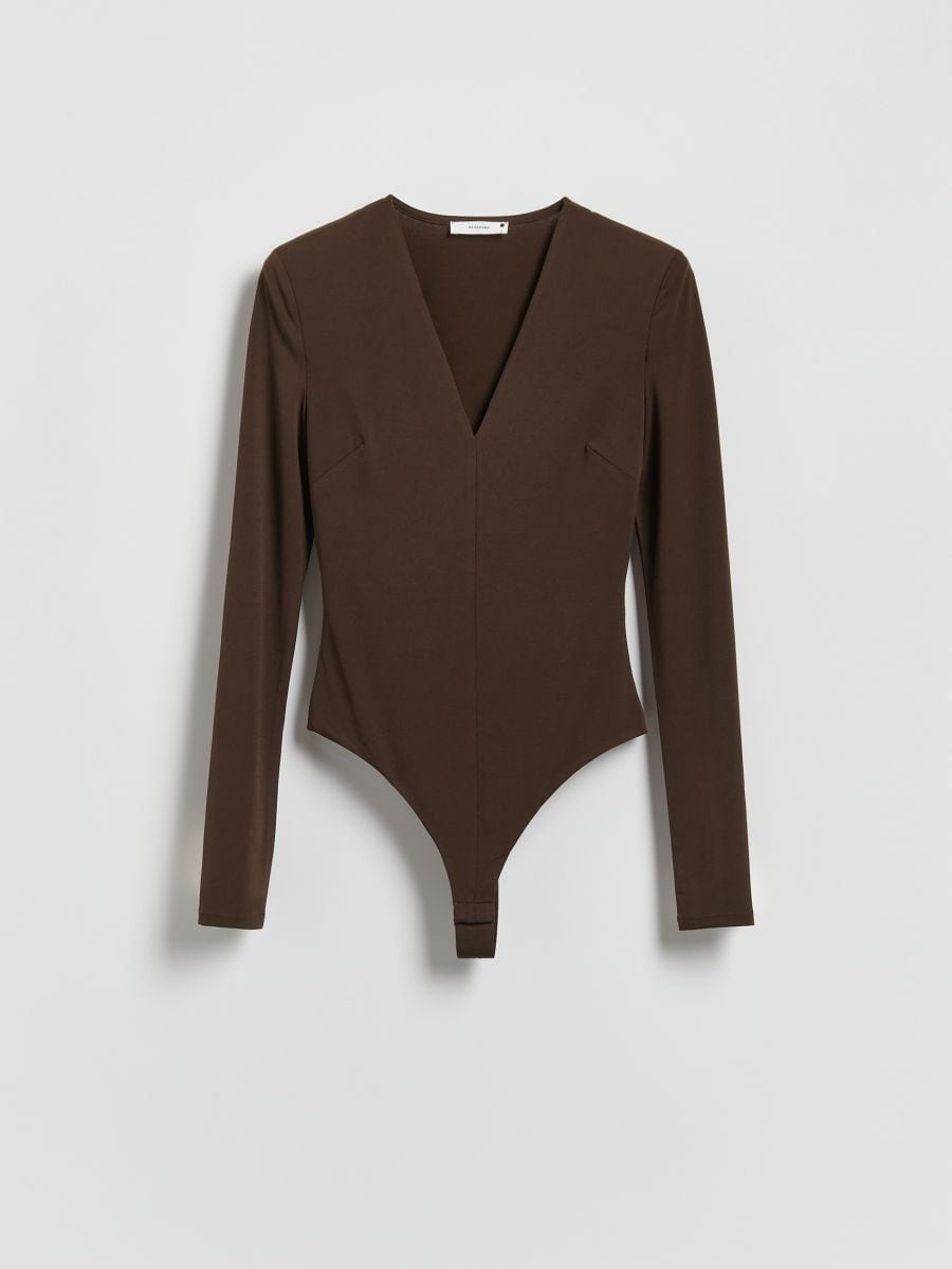 Body z długim rękawem - ciemnobrązowy - RESERVED