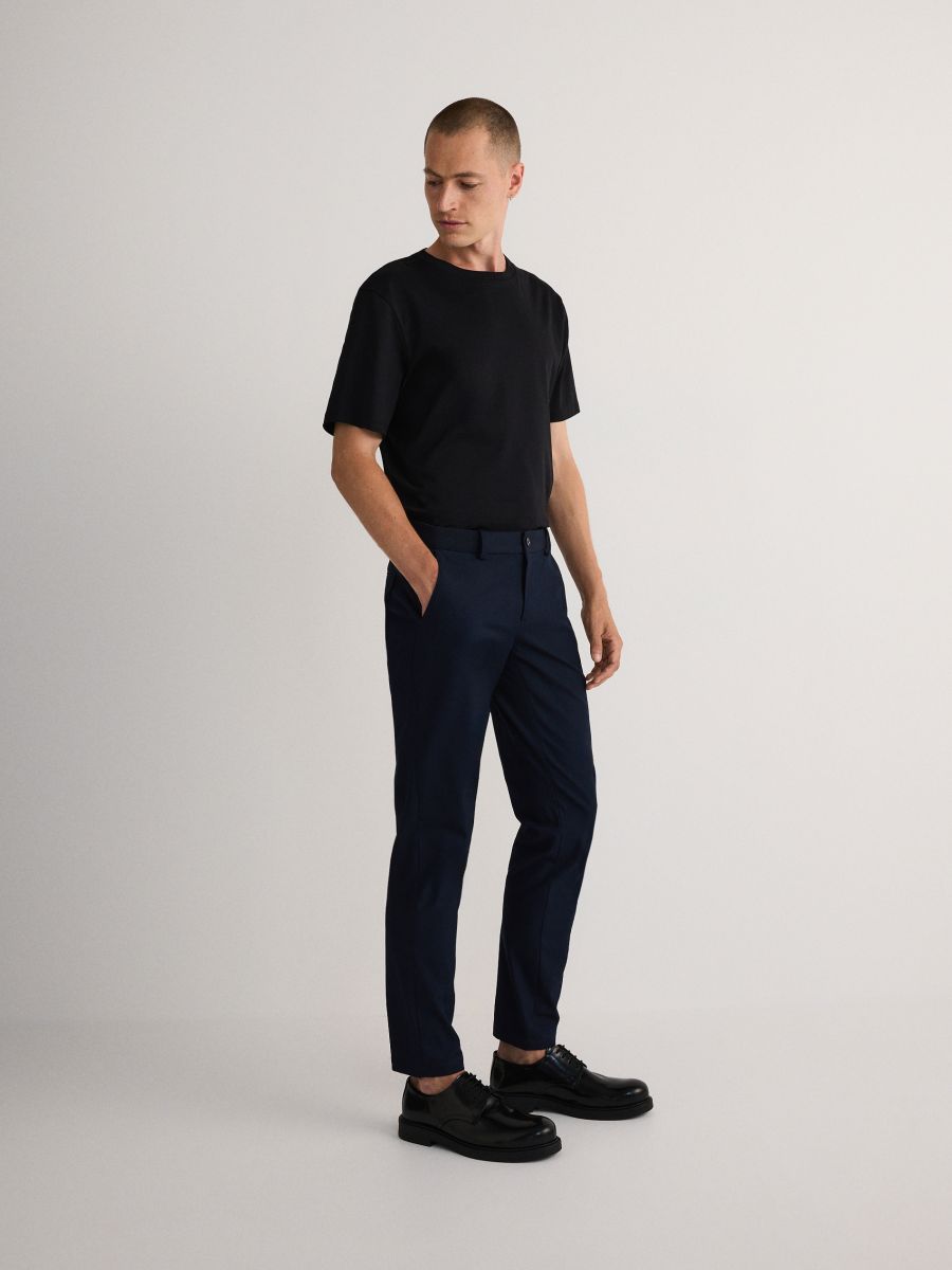 Plain chino slim trousers - navy - RESERVED