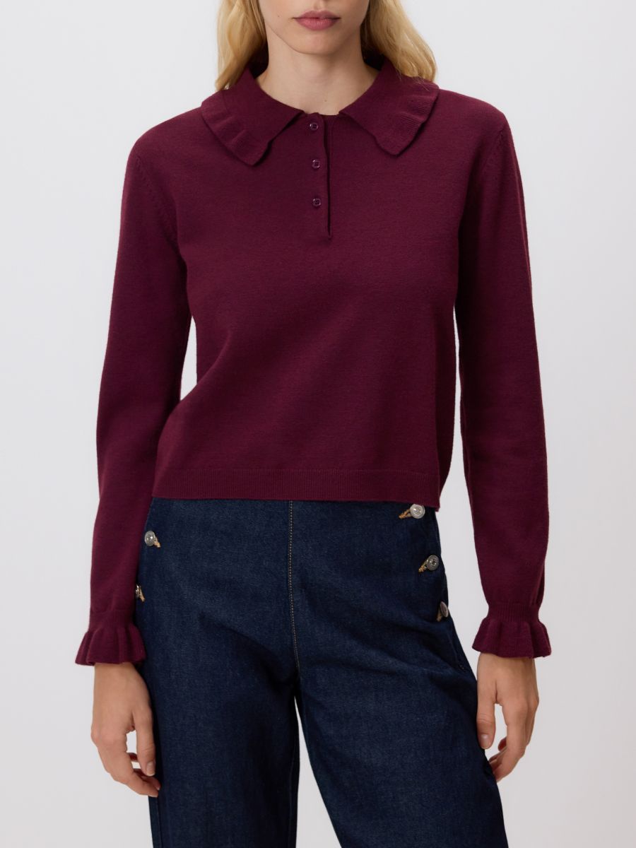 Jumper with ruffle details - maroon - RESERVED