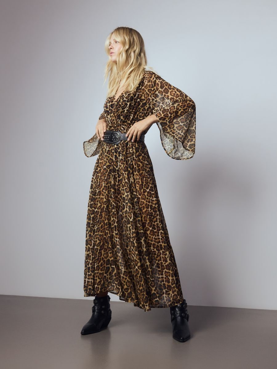 Dress with decorative belt - multicolor - RESERVED