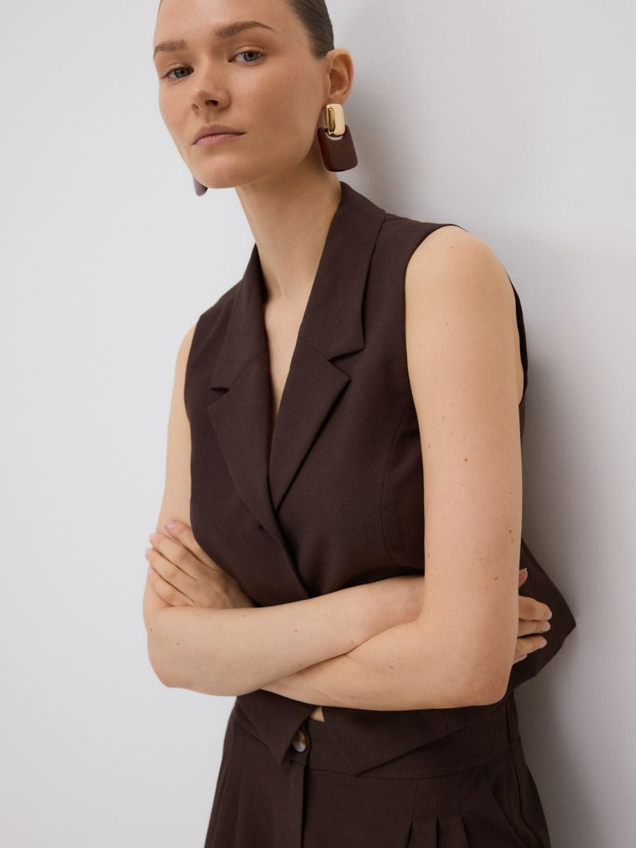 Vest with linen blend - dark brown - RESERVED - 2