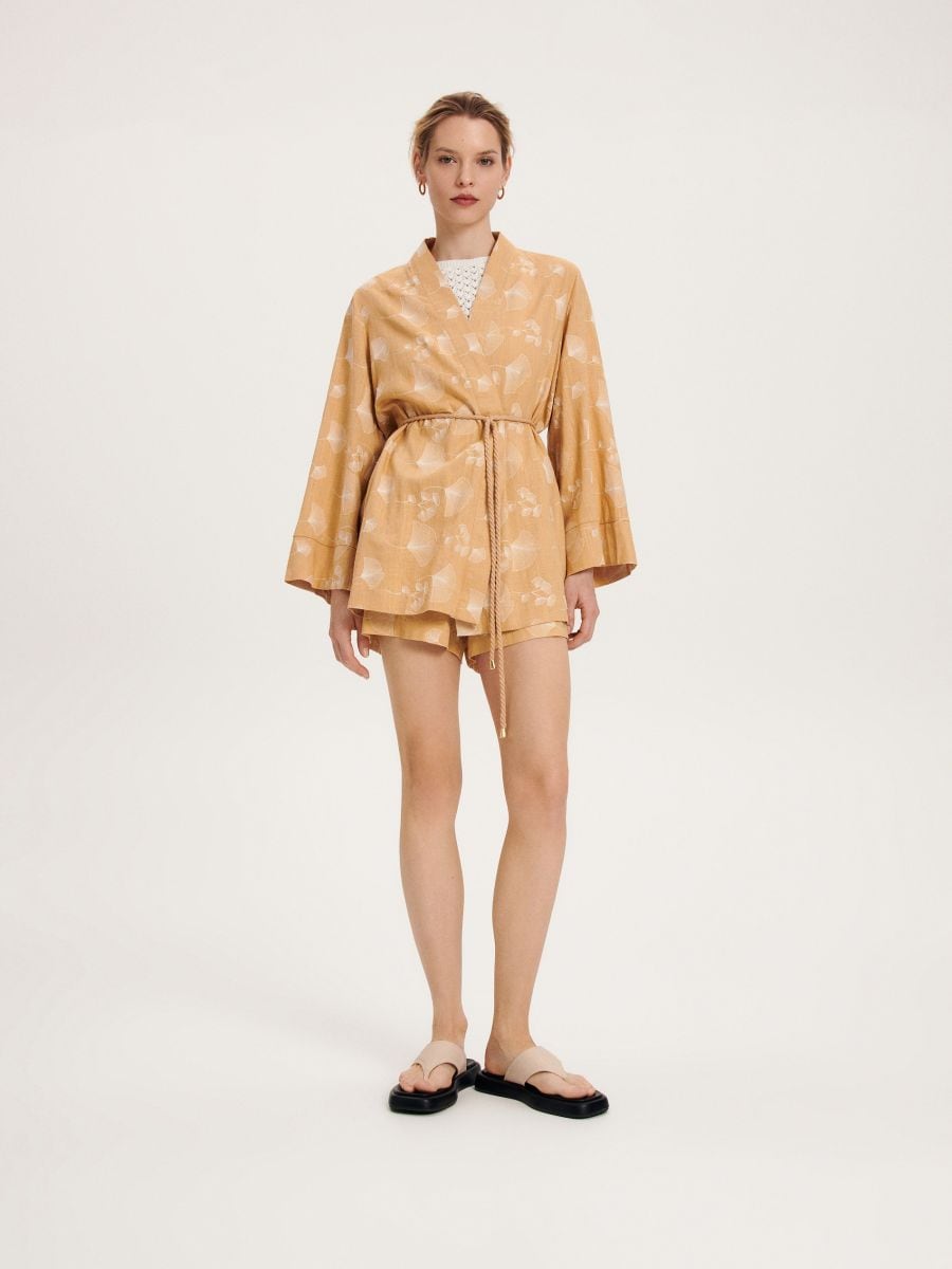 Embroidered kimono with linen blend - multicolor - RESERVED - 5
