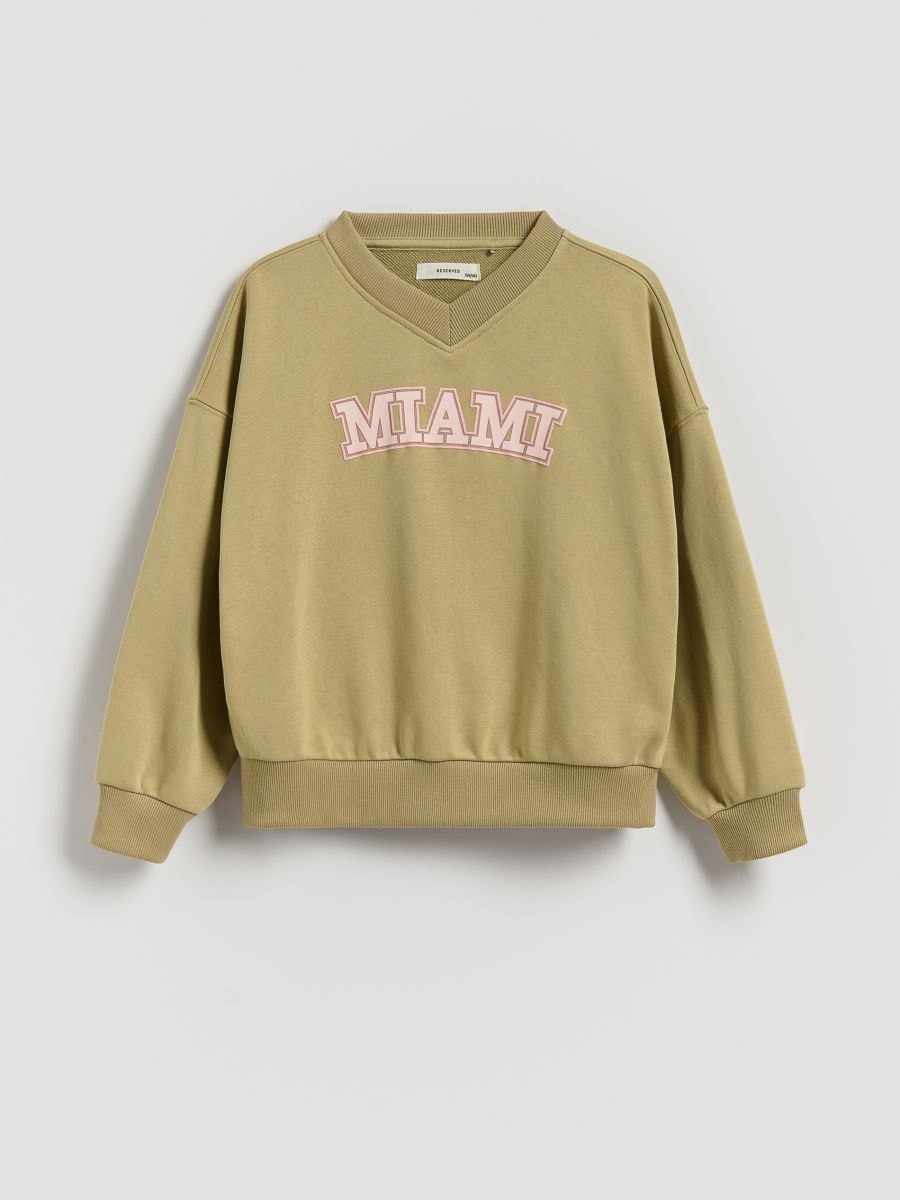 Sweatshirt with embossed lettering - light olive - RESERVED