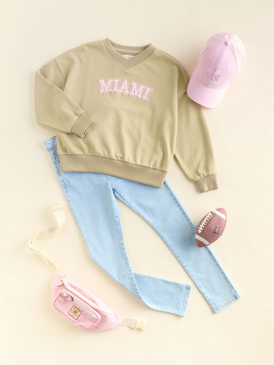 Sudadera con texto en relieve - oliva claro - RESERVED