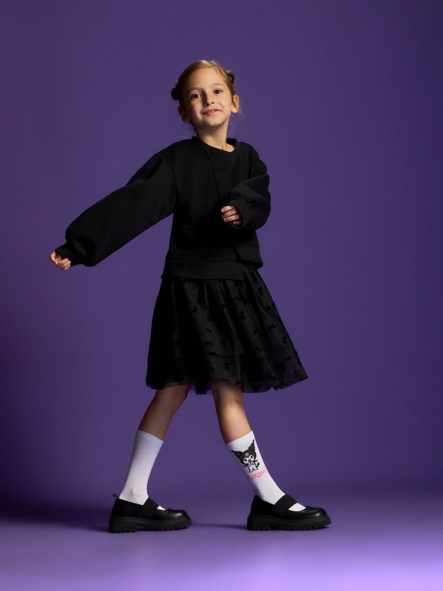 Sweatshirt dress with decorative tulle - black - RESERVED