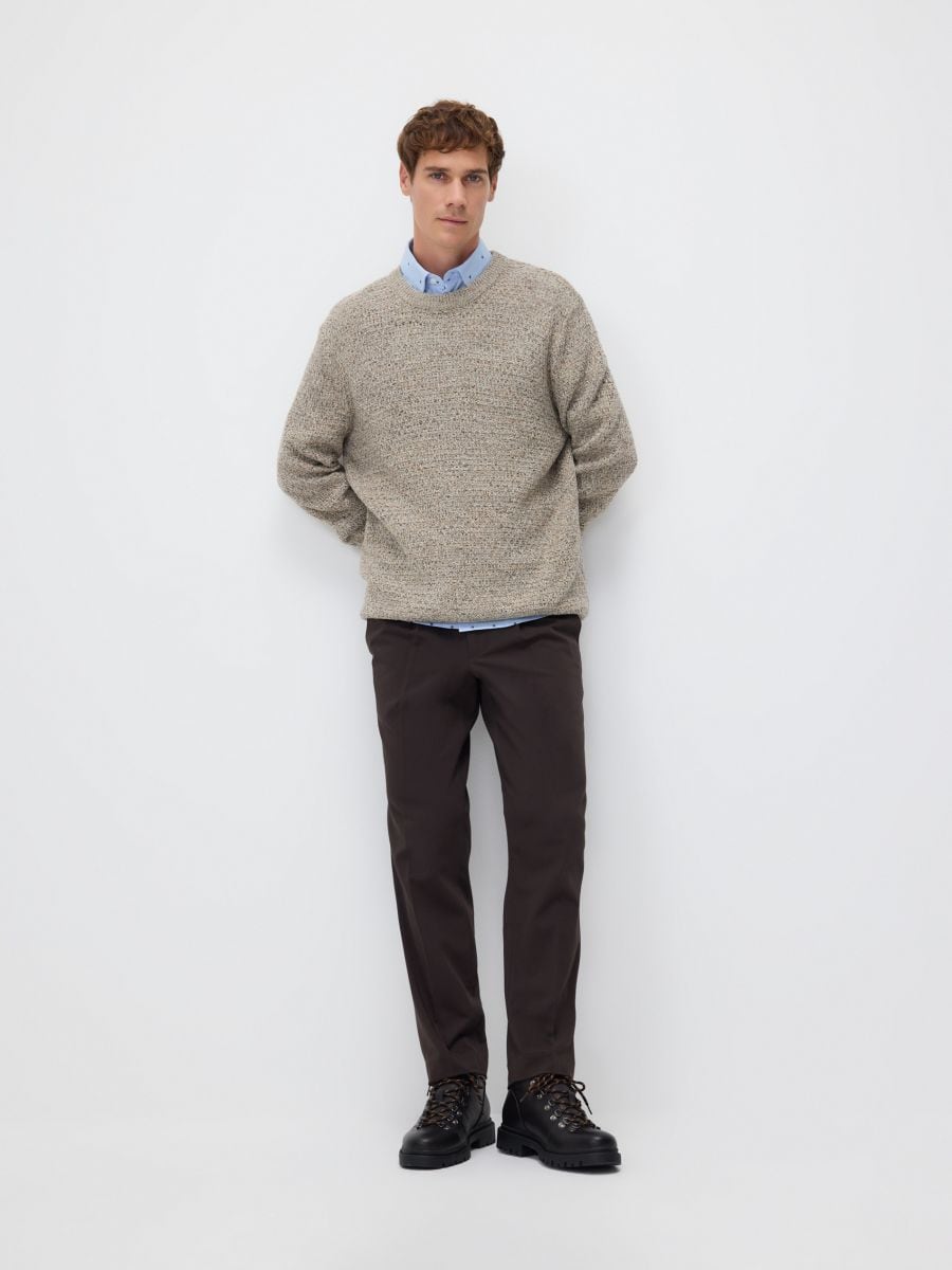 Slim trousers with wool blend - dark brown - RESERVED