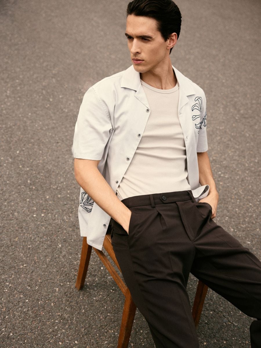 Slim trousers with wool blend - dark brown - RESERVED
