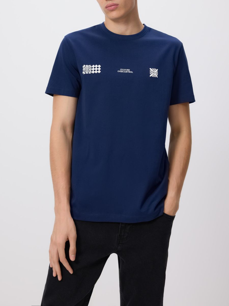 Regular fit printed T-shirt - navy - RESERVED
