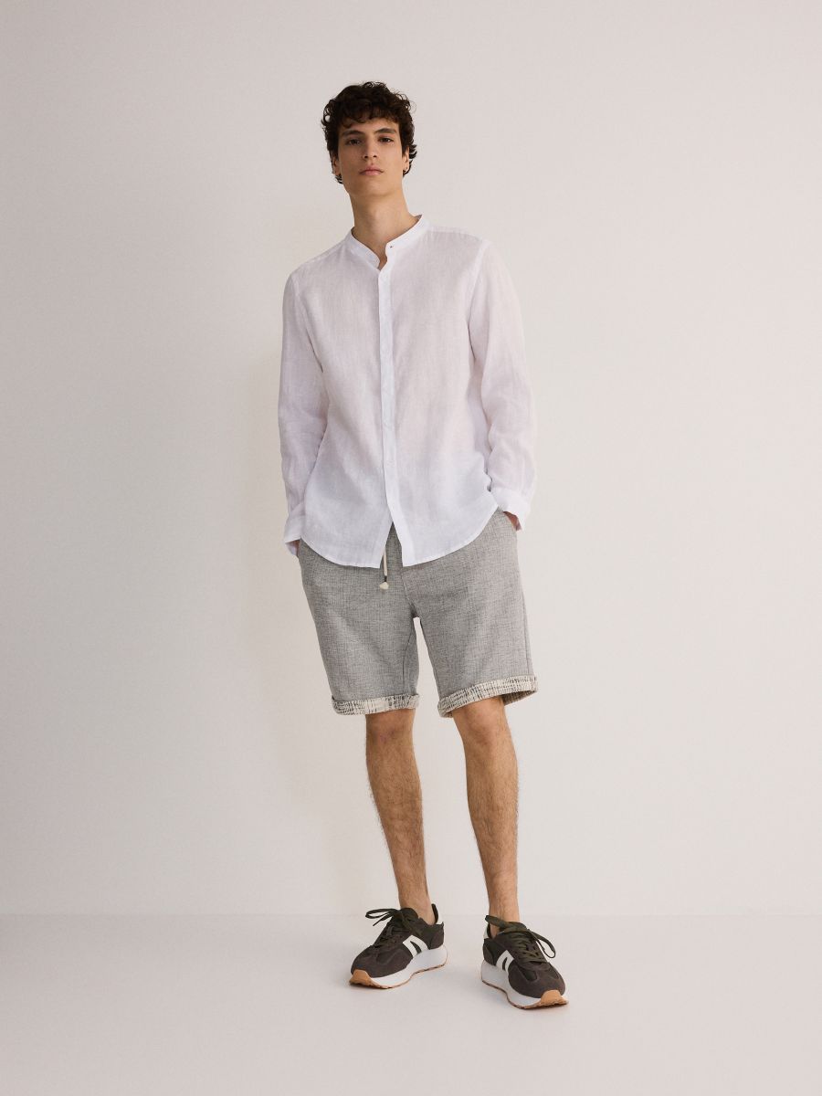 Regular fit short van structuurstof - DONKERGRIJS - RESERVED - 3