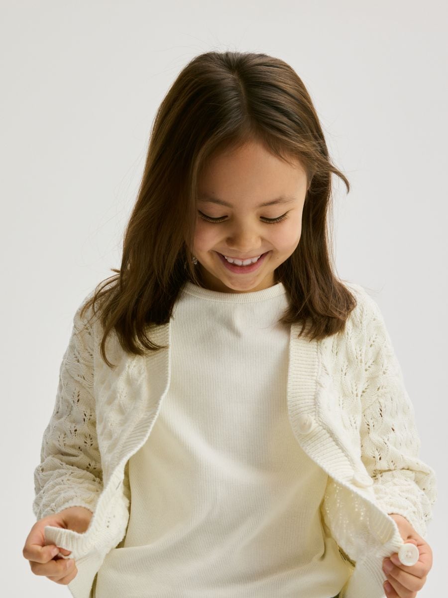 Strickjacke mit Lochmuster - creme - RESERVED - 4