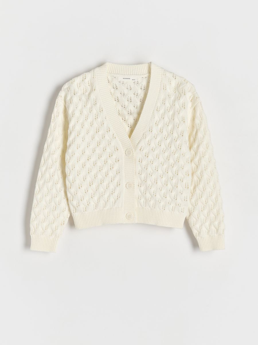 Strickjacke mit Lochmuster - creme - RESERVED - 3