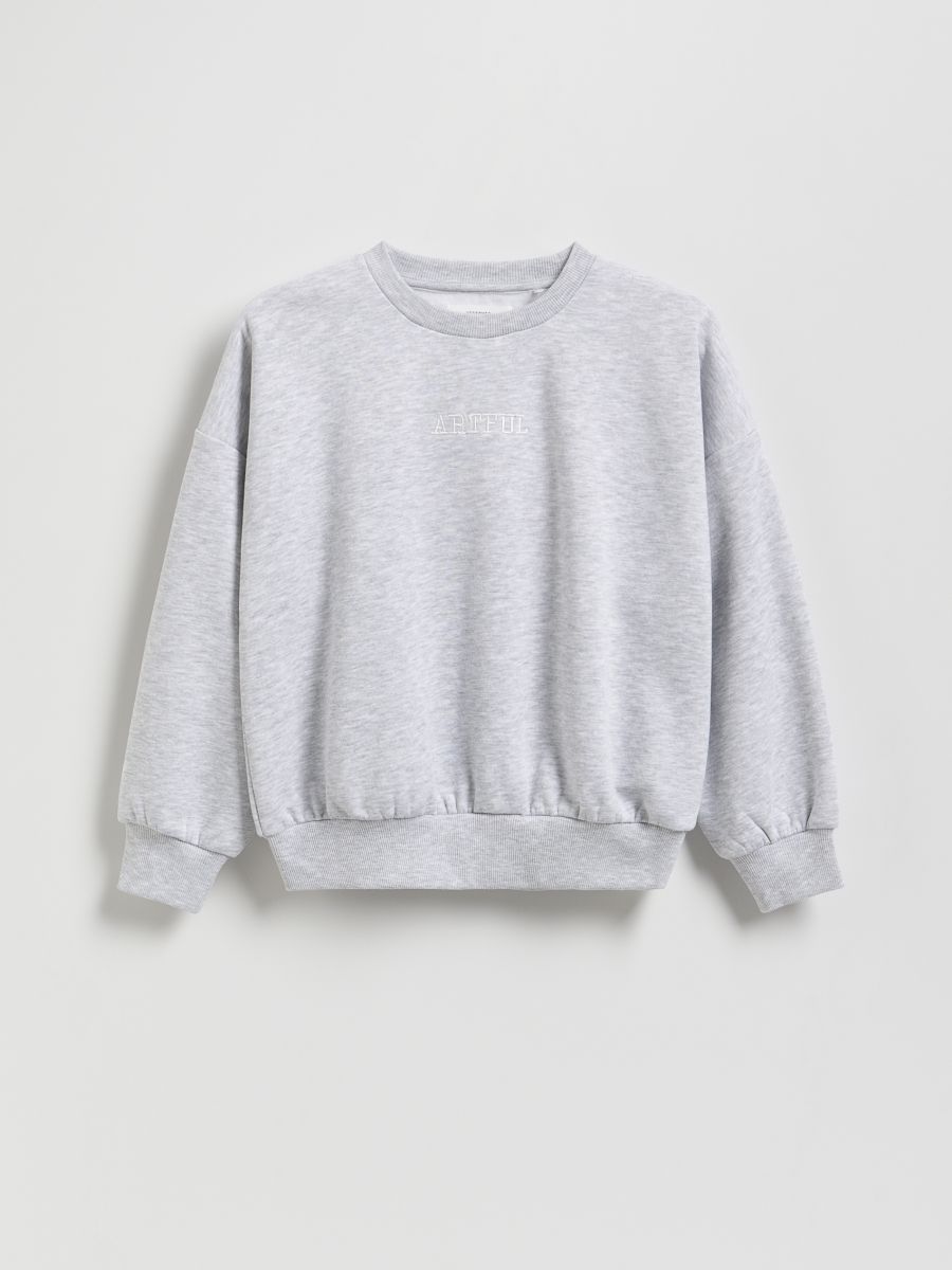Hoodie with embroidered slogan - light grey - RESERVED
