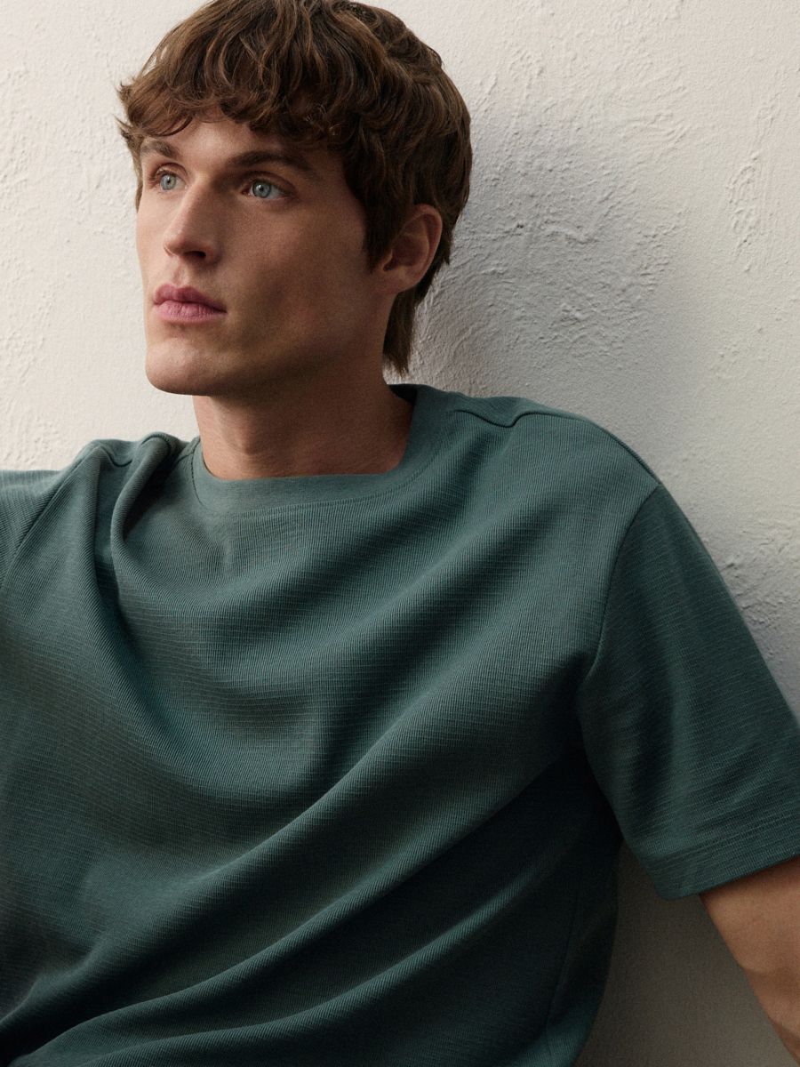 Comfort fit structural fabric T-shirt - dark green - RESERVED