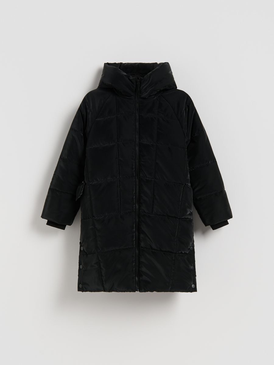 Quilted coat with sheen - black - RESERVED