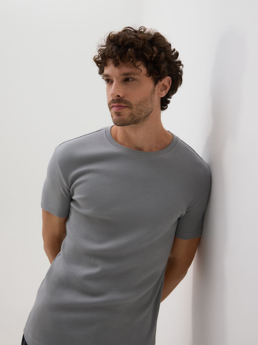 Βαμβακερή μπλούζα slim fit - ανοιχτό γκρι - RESERVED
