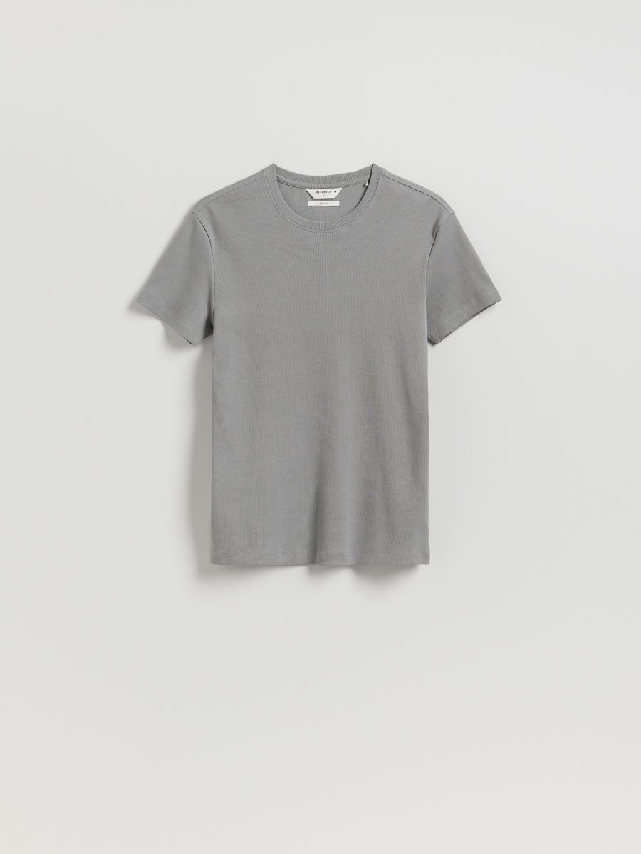 Bombažna majica slim fit - svetlo siva - RESERVED