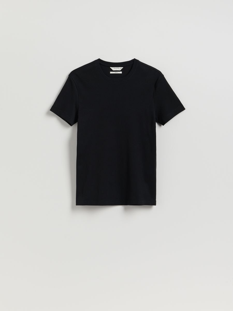 Bombažna majica slim fit - črna - RESERVED