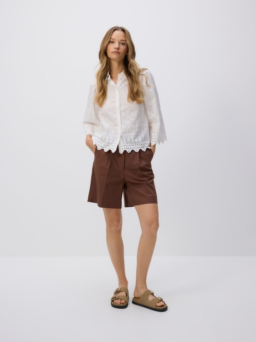 Shirt with openwork pattern - white - RESERVED