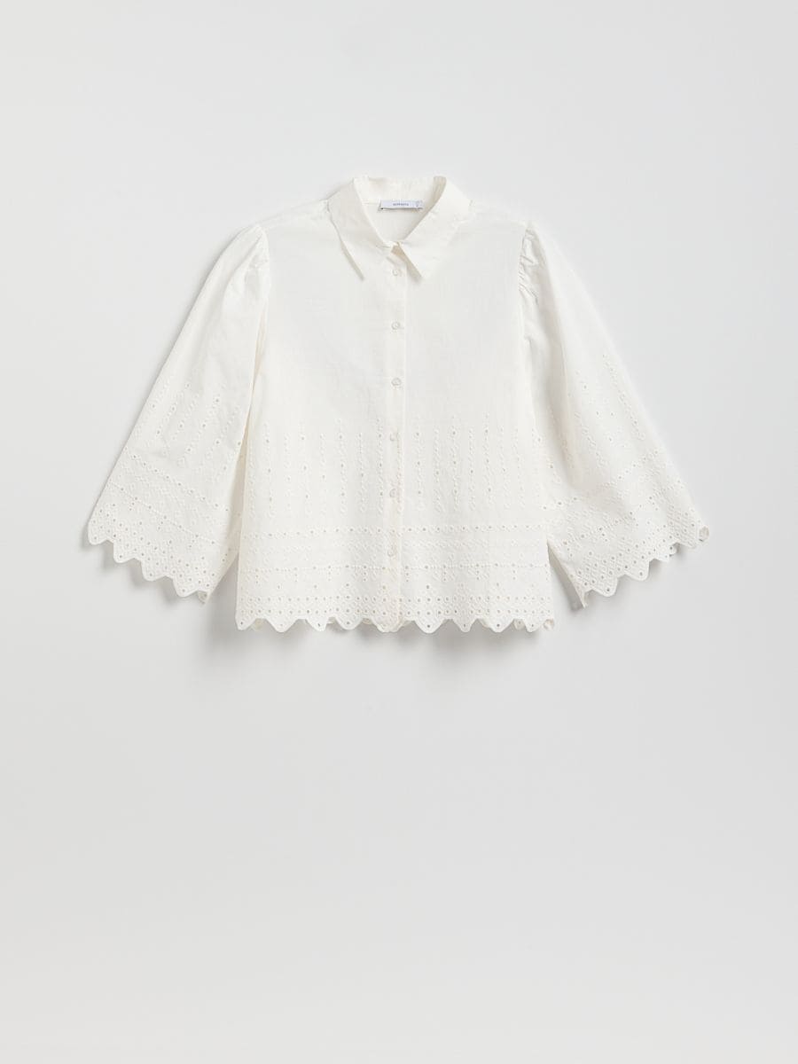 Shirt with openwork pattern - white - RESERVED