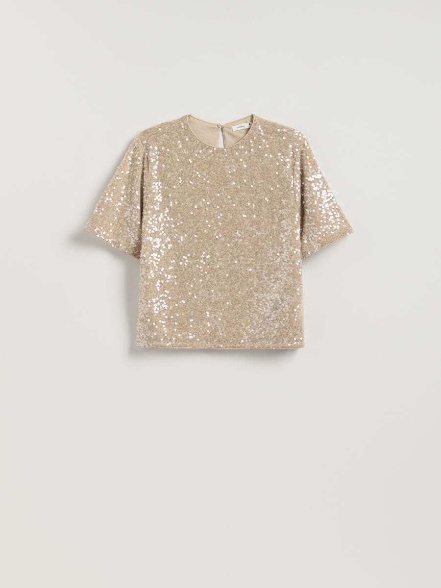 Sequin boxy t-shirt - nude - RESERVED