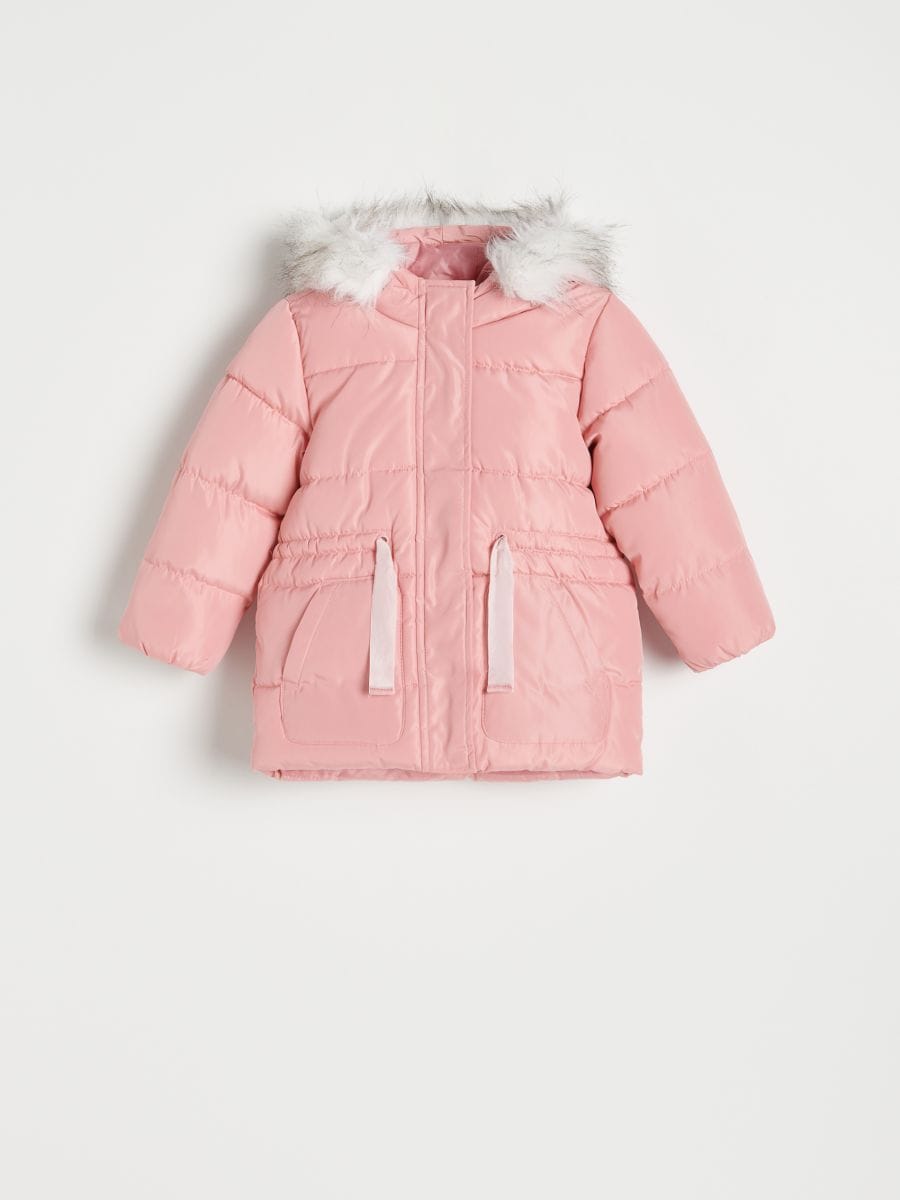 Zateplená bunda s kapucí - pudrově růžová - RESERVED