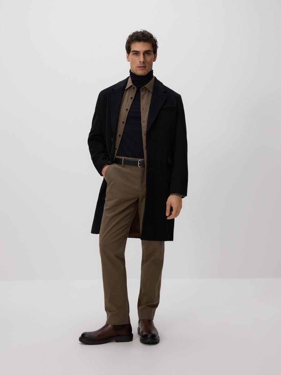 Spodnie chino slim z regulacją w pasie - ciemnozielony - RESERVED