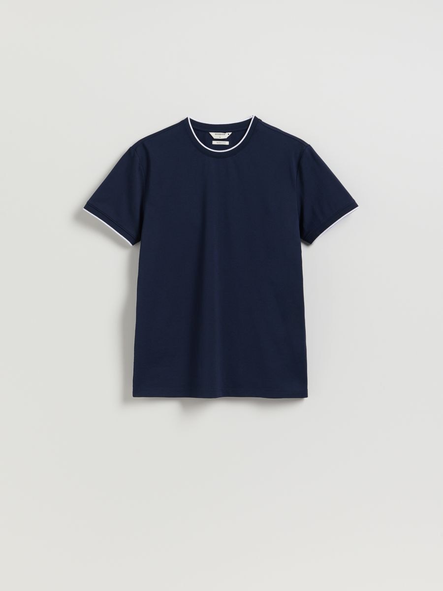 Regular fit, mercerezett pamutban gazdag T-shirt - tengerészkék - RESERVED