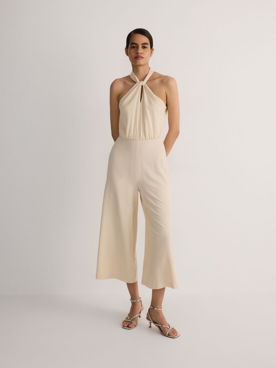 Knot front jumpsuit - beige - RESERVED