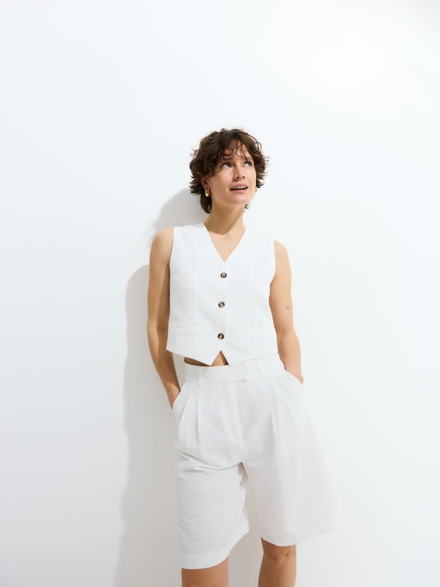 Vest with linen blend - cream - RESERVED - 6