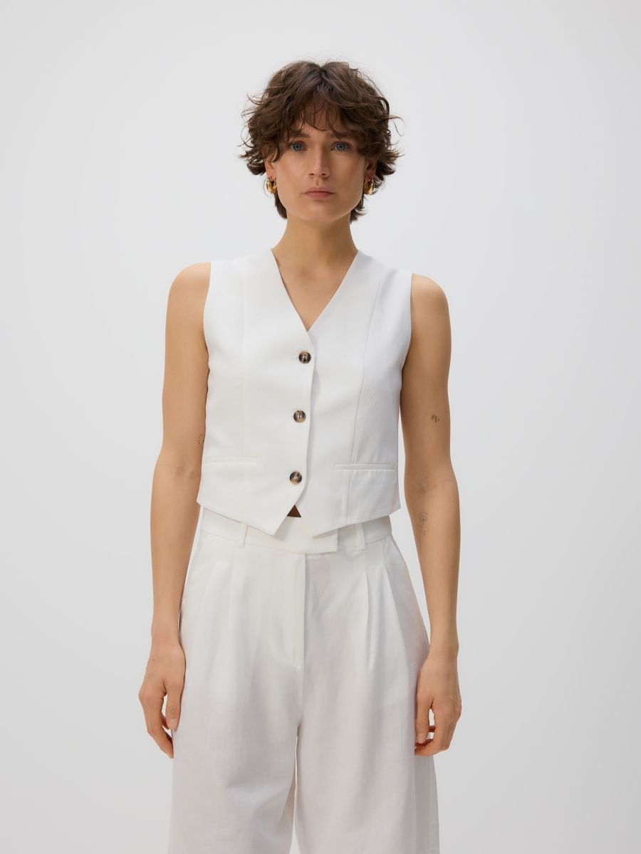 Vest with linen blend - cream - RESERVED - 3
