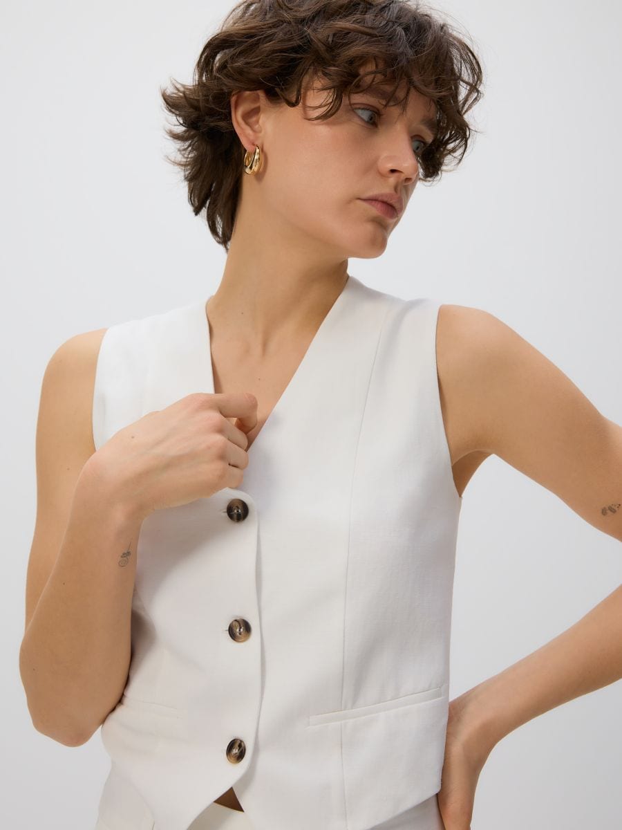 Vest with linen blend - cream - RESERVED - 2