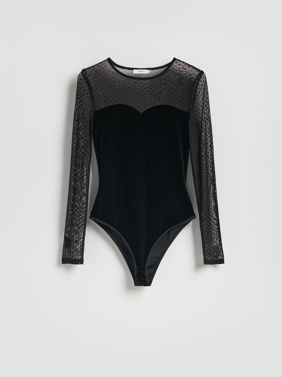Body z siateczkowymi wstawkami - czarny - RESERVED