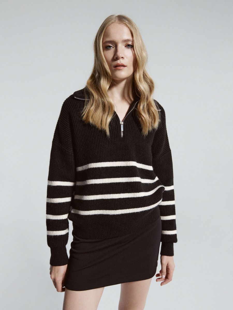 Pull oversize rayé - Noir - RESERVED - 2