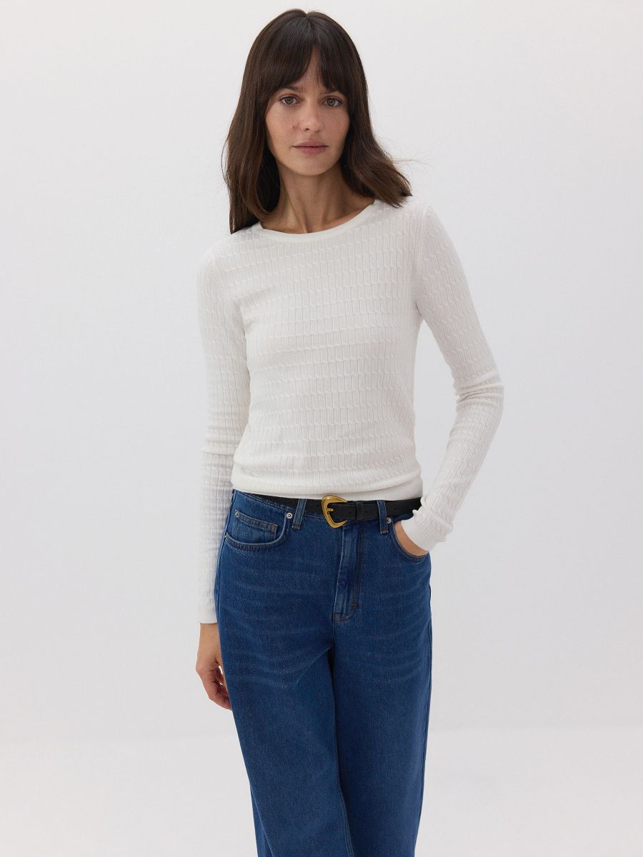 Pull en maille structurée - crème - RESERVED - 2