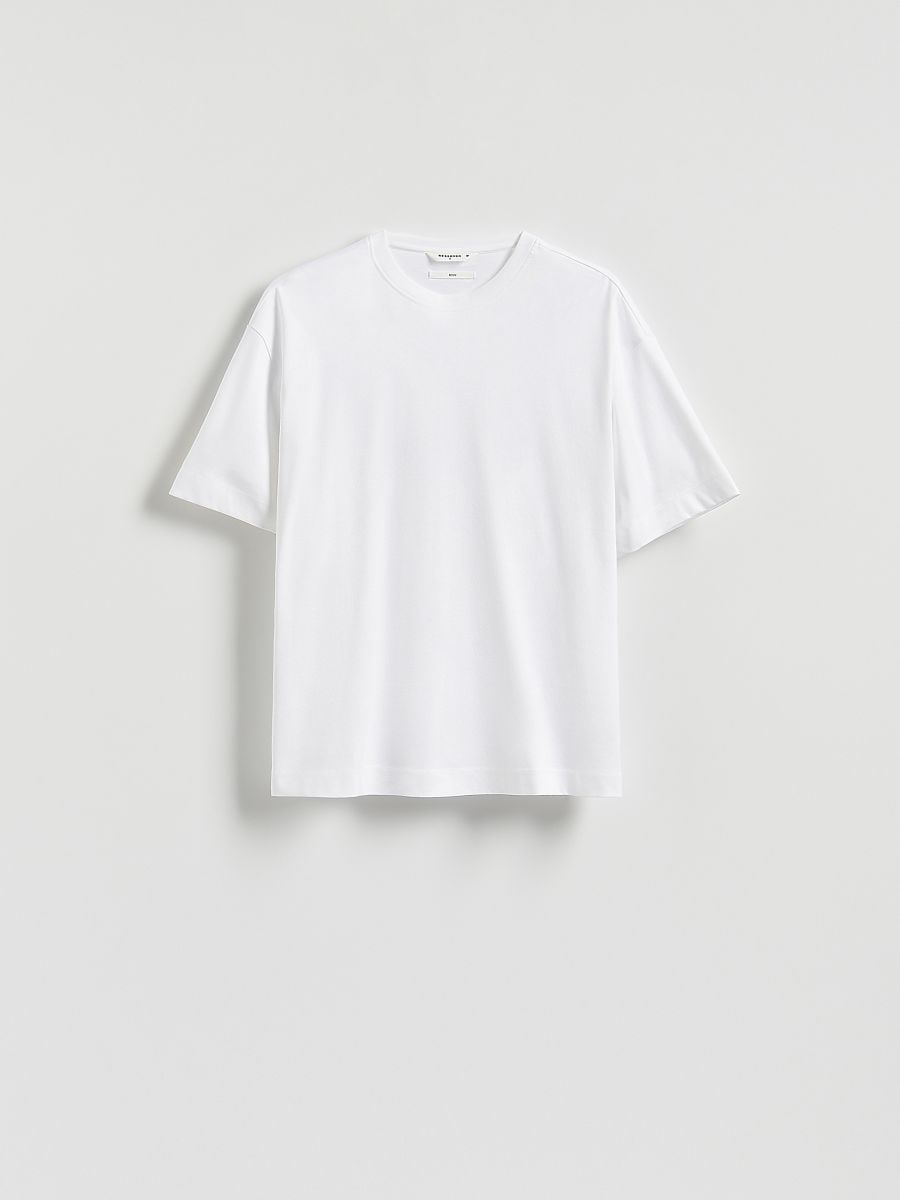 T-shirt boxy z merceryzowanej bawełny - biały - RESERVED