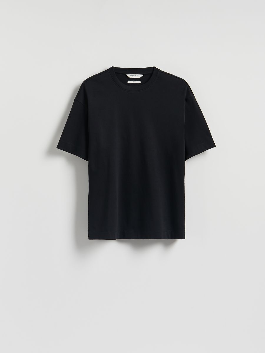 T-shirt boxy z merceryzowanej bawełny - czarny - RESERVED
