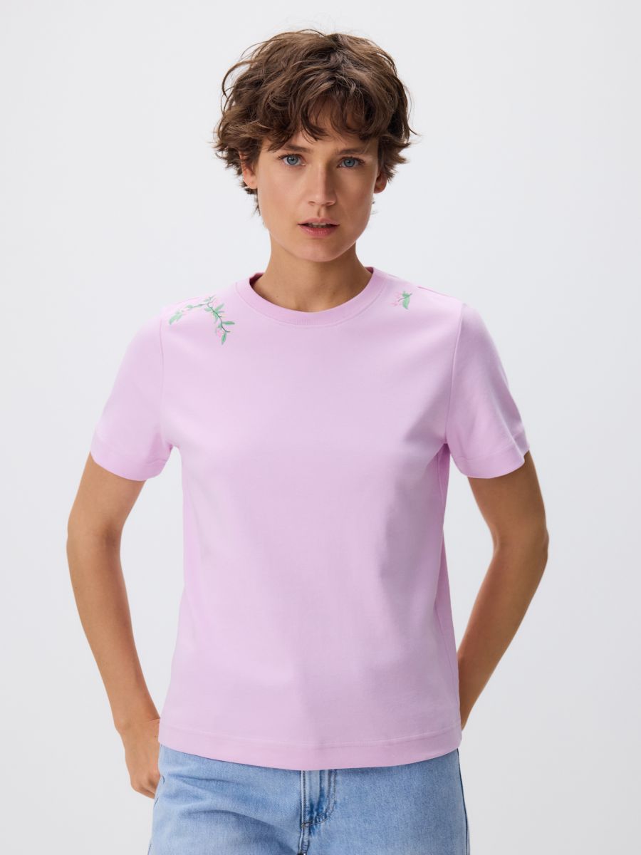 T-Shirt mit Stickerei - lavendel - RESERVED