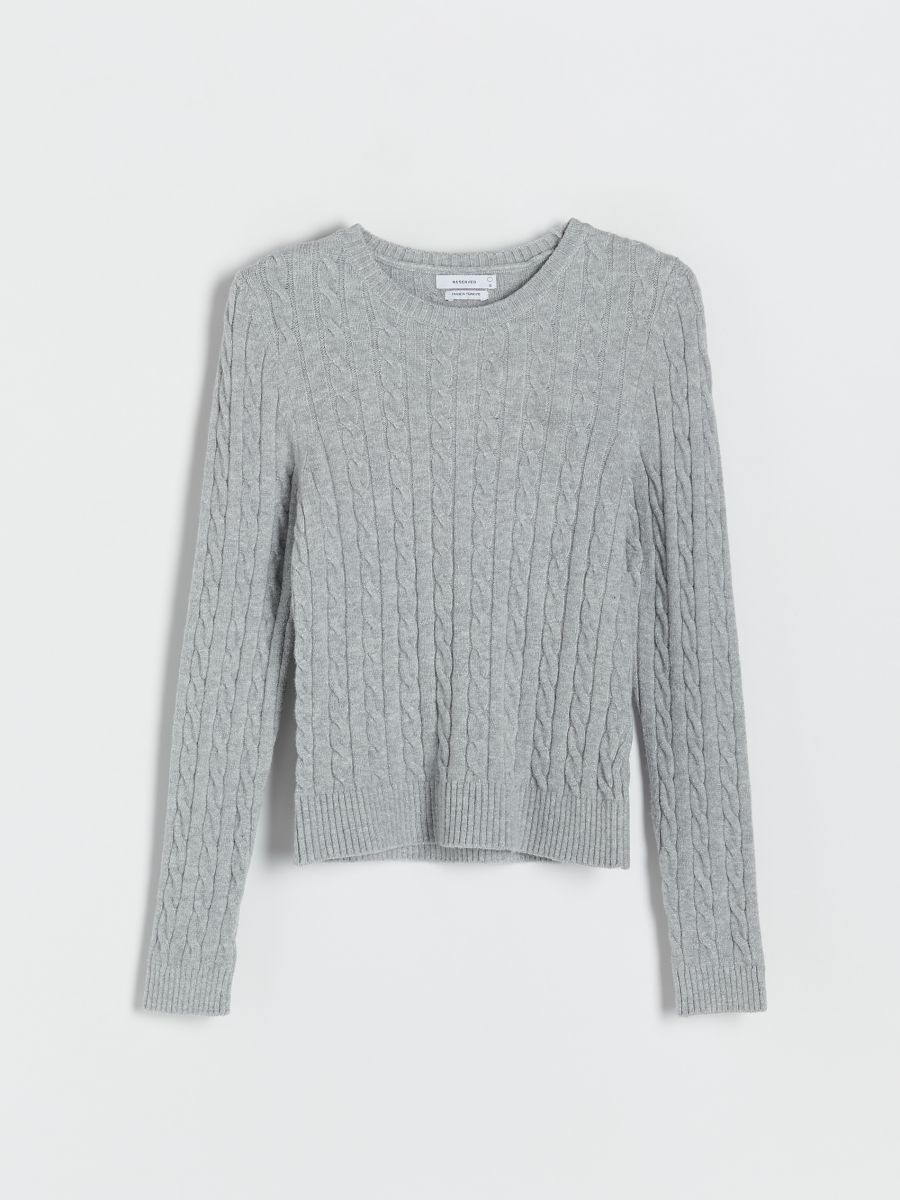 Sweter w warkoczowy splot - jasnoszary - RESERVED - 3