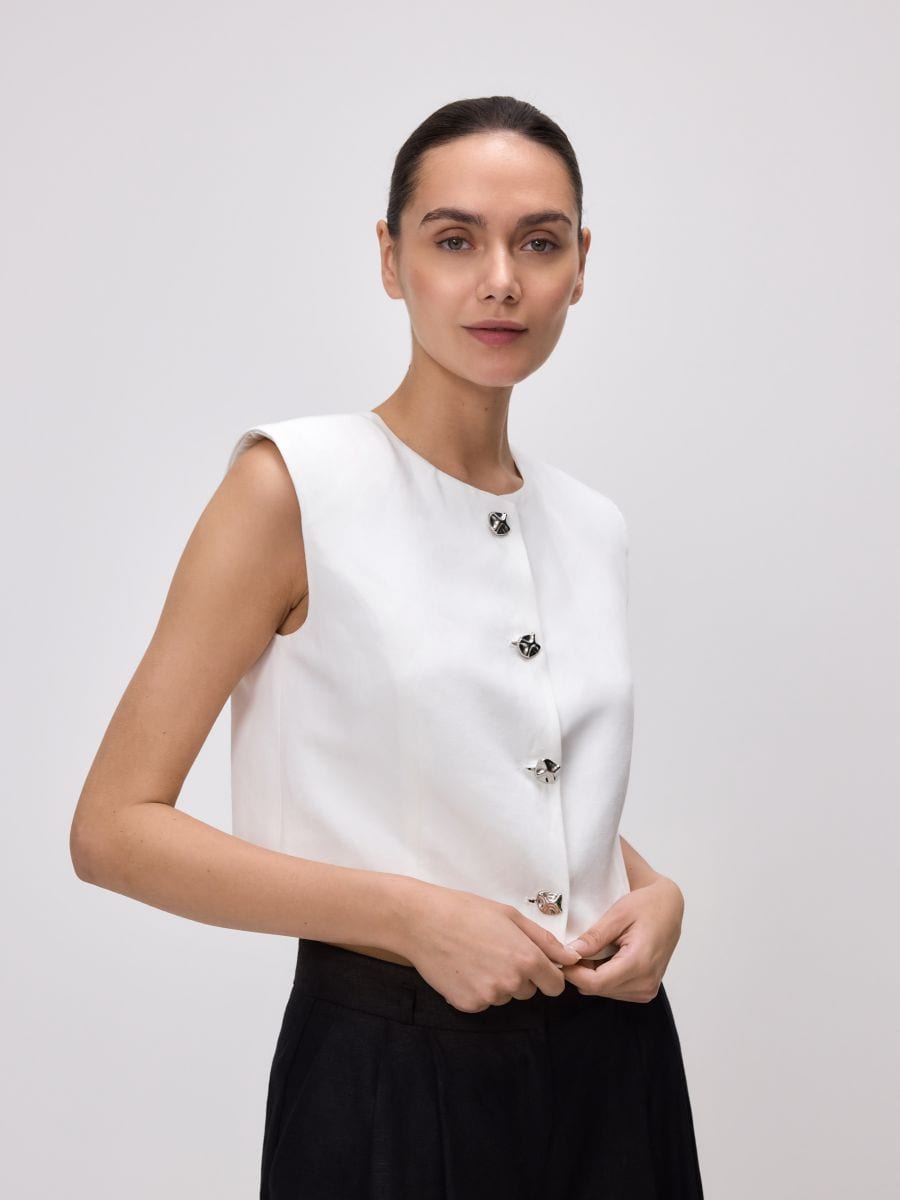 Vest med linnedblanding - creme - RESERVED - 2