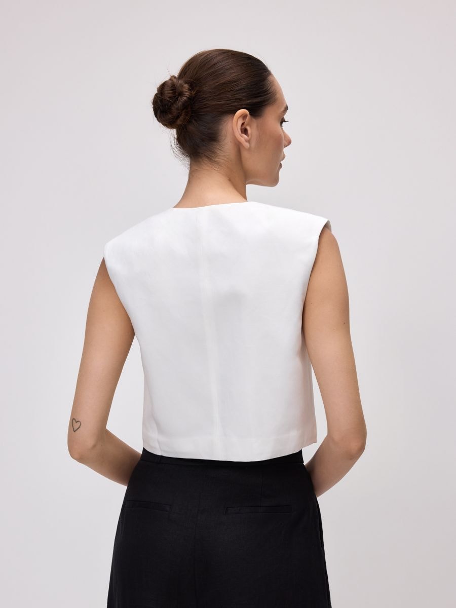 Vest med linnedblanding - creme - RESERVED - 3