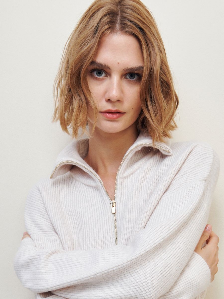 Turtleneck with zip fastener - nude - RESERVED - 5