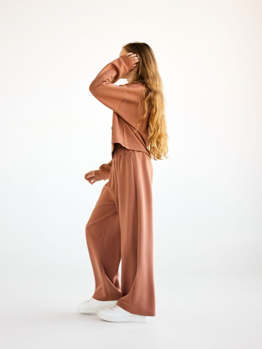 Wide leg trousers - coffee - RESERVED