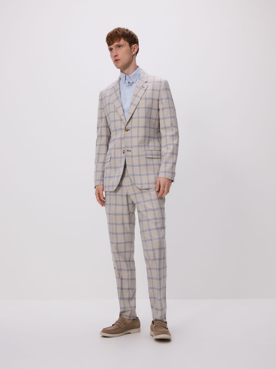 Kostkovaný blejzr slim fit - béžová - RESERVED - 4