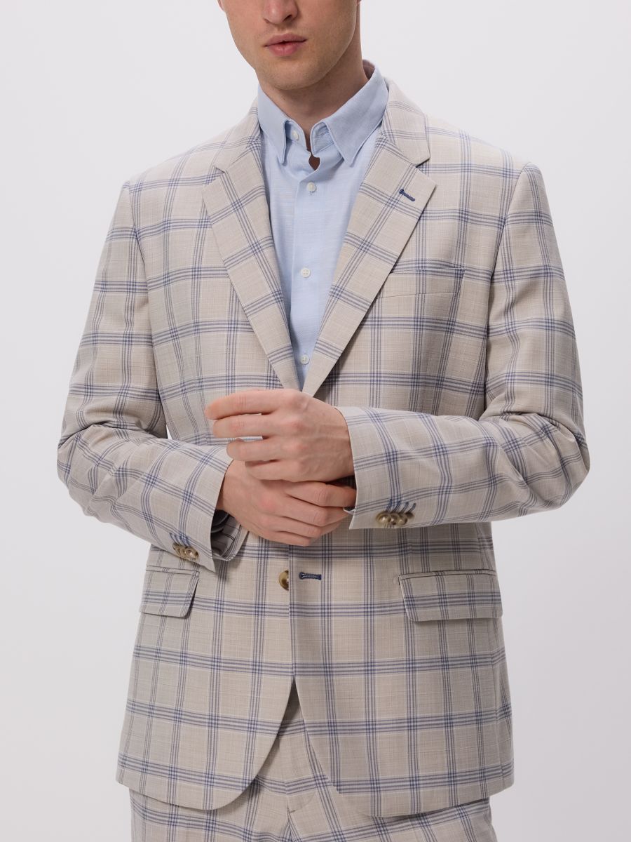 Kostkovaný blejzr slim fit - béžová - RESERVED - 2