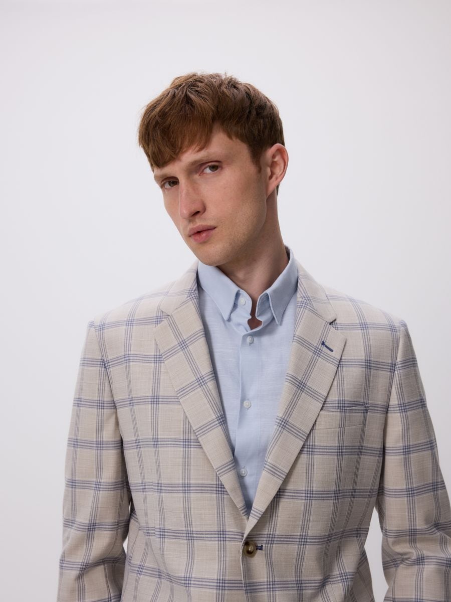 Marynarka slim fit w kratę - beżowy - RESERVED