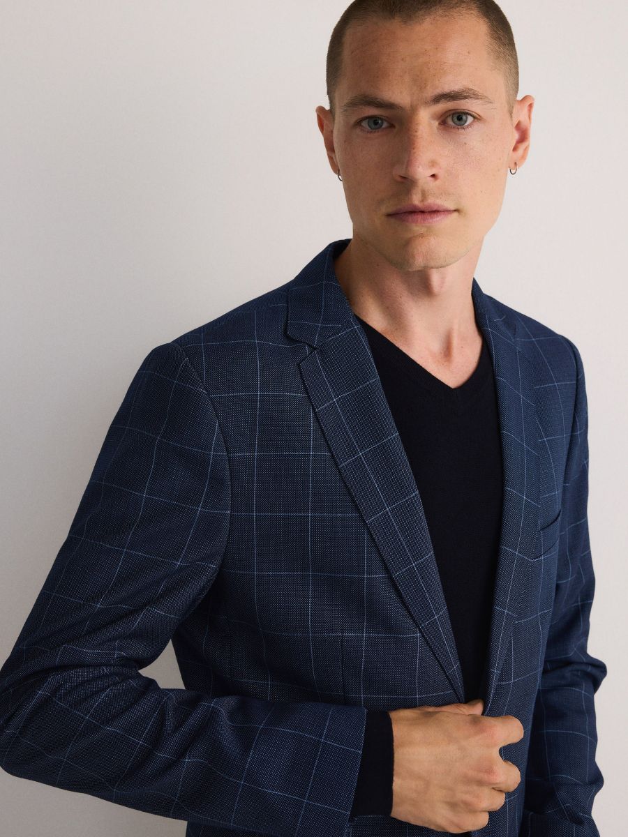Check slim fit blazer - navy - RESERVED - 3