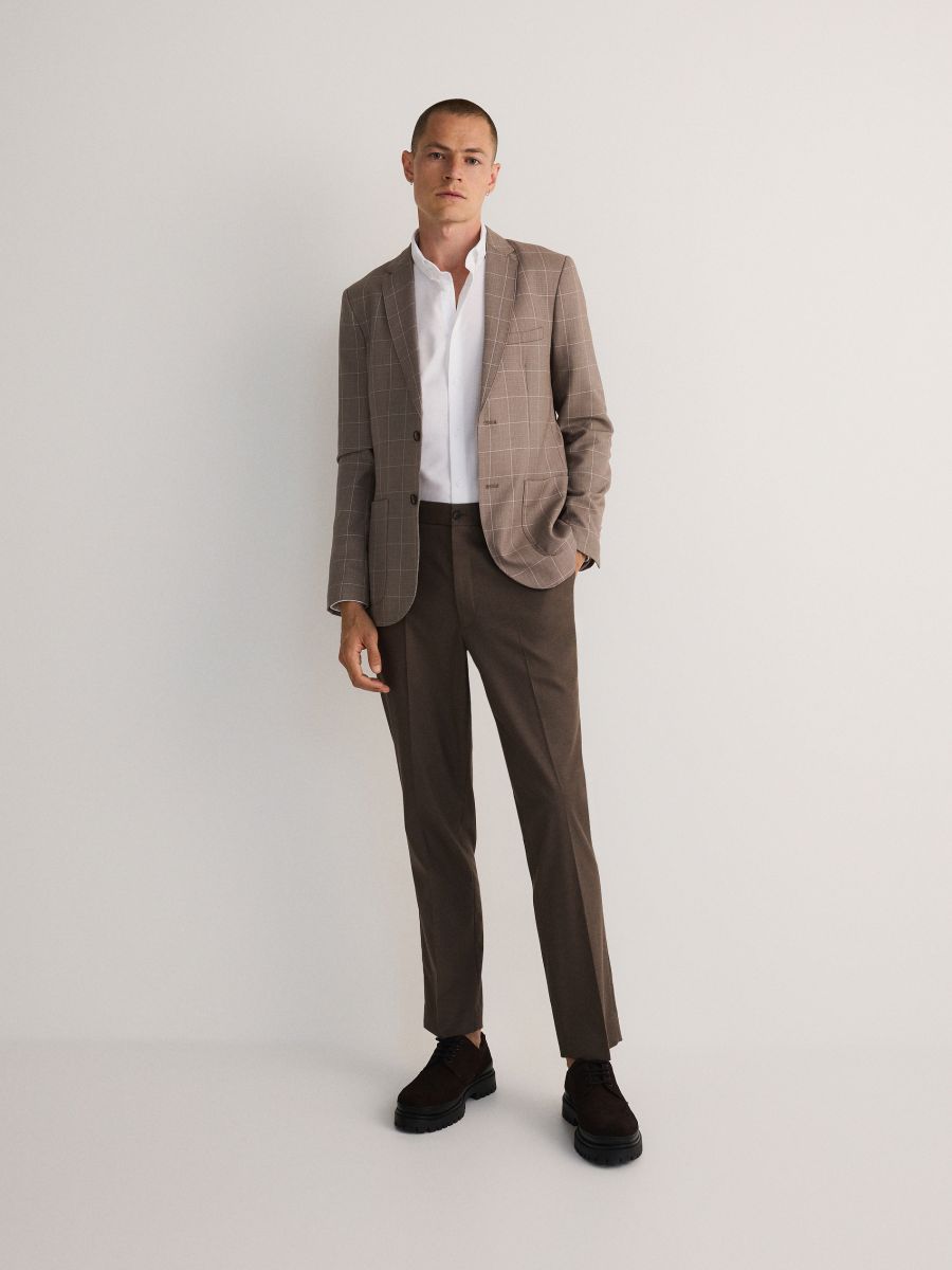 Check slim fit blazer - beige - RESERVED - 4
