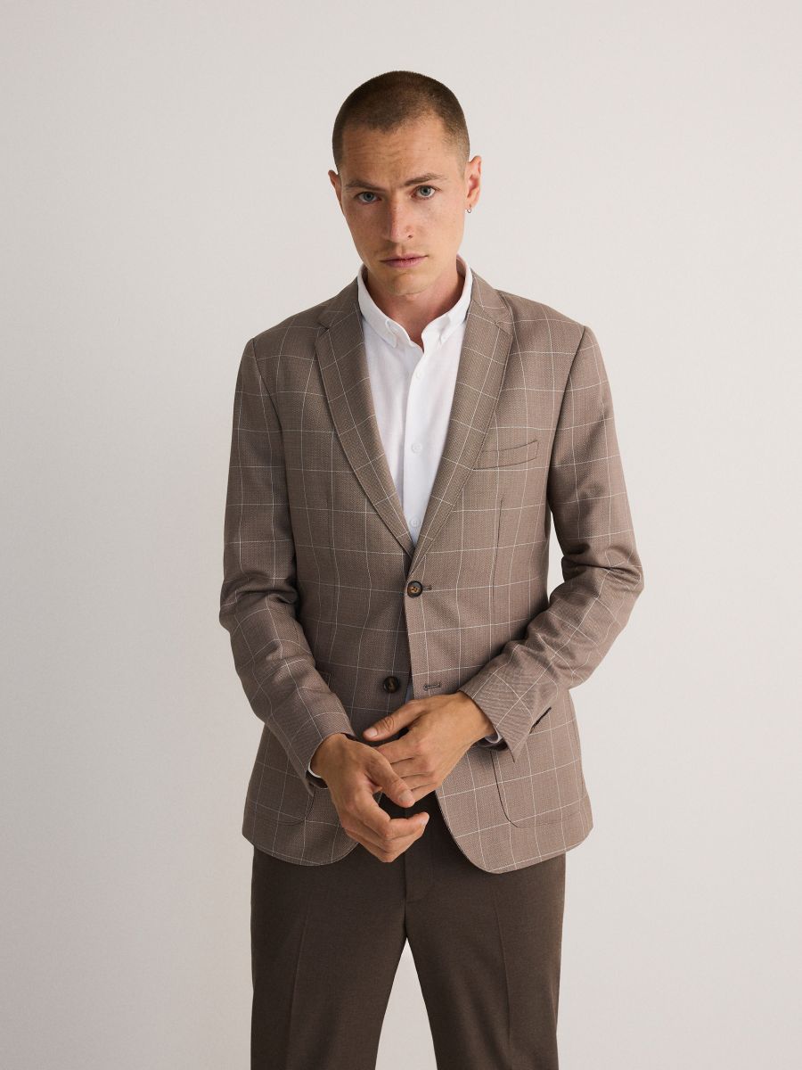 Slim fit geruite blazer - beige - RESERVED