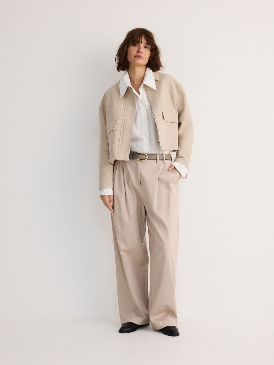 LADIES` TROUSERS - beige - RESERVED