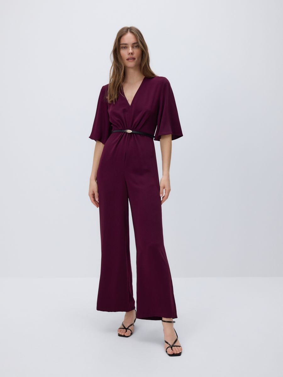 Κοντή ολόσωμη φόρμα με ζώνη - burgundy - RESERVED
